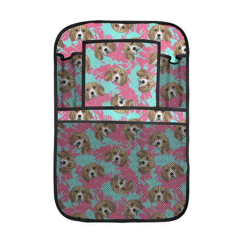 Beagle muzzles turquoise paint splashes pink patte Car Seat Back Organizer