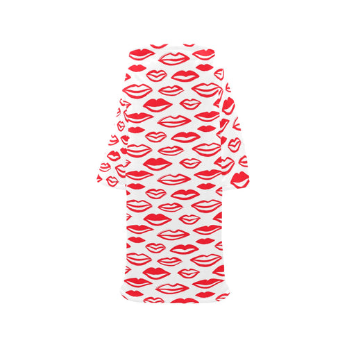 Lips Pattern Print Design 05 Blanket Robe with Sleeves