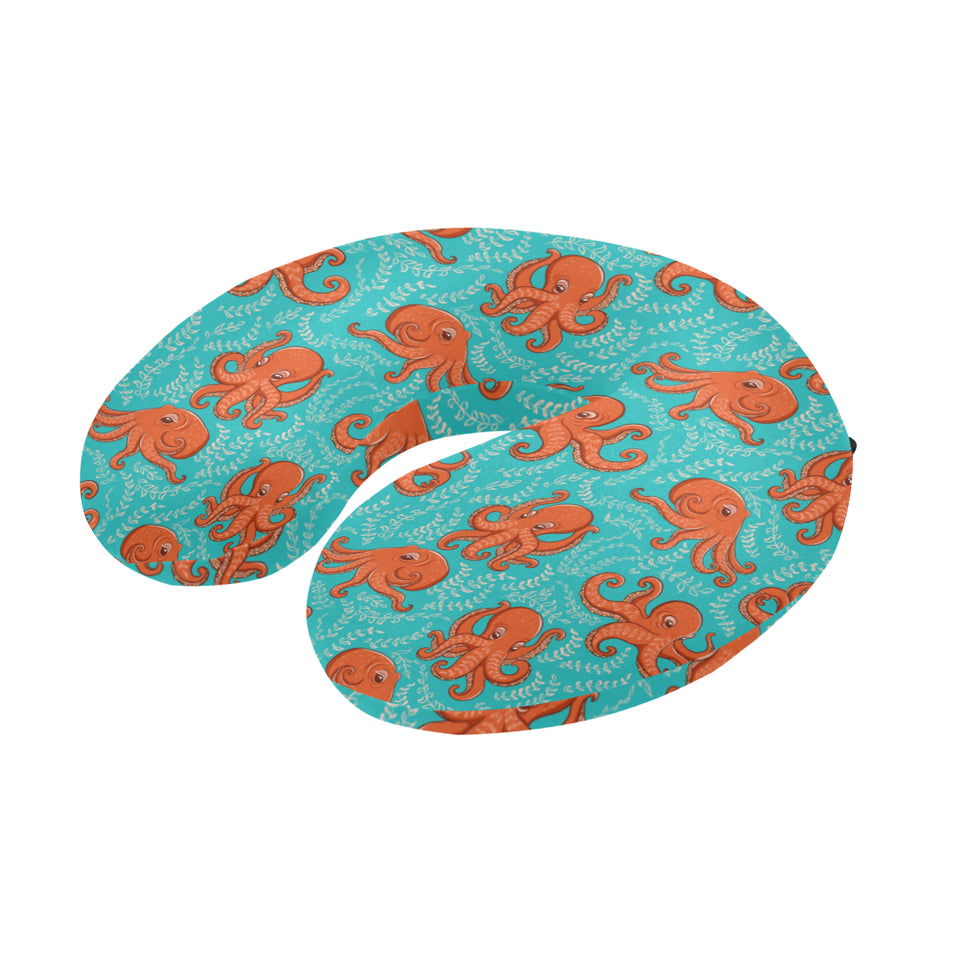 Octopus turquoise background U-Shaped Travel Neck Pillow