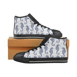 Seahorse pattern background Women's High Top Canvas Shoes Black
