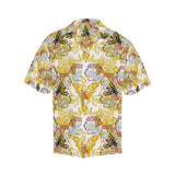 Cool Bee honeycomb leaves pattern Men's All Over Print Hawaiian Shirt