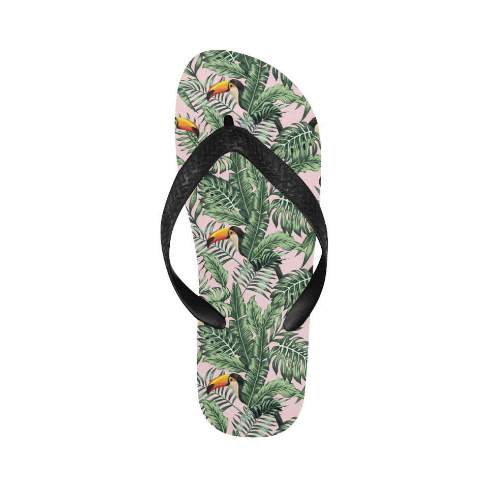 Toucan tropical green jungle palm pattern Unisex Flip Flops
