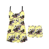 Ostrich Pattern Print Design 04 Chest Sexy Pleated Two Piece Swim Dress