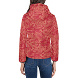 Gold dragons red background Women's Padded Hooded Jacket