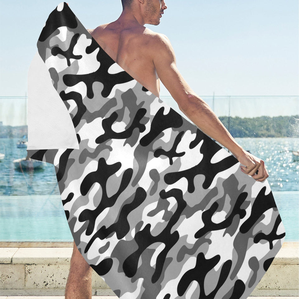 Black white camouflage pattern Beach Towel