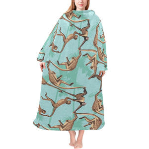 Monkey Palm tree background Blanket Robe with Sleeves