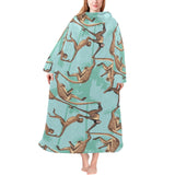 Monkey Palm tree background Blanket Robe with Sleeves