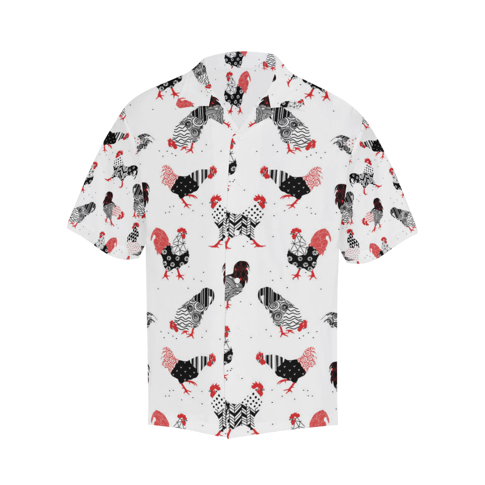 Cool rooster chicken cock floral ornament backgrou Men's All Over Print Hawaiian Shirt
