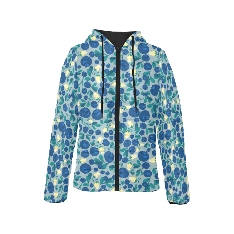 blueberry design pattern Women's Padded Hooded Jacket
