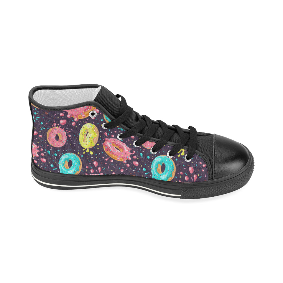 Colorful donut glaze pattern Women's High Top Canvas Shoes Black
