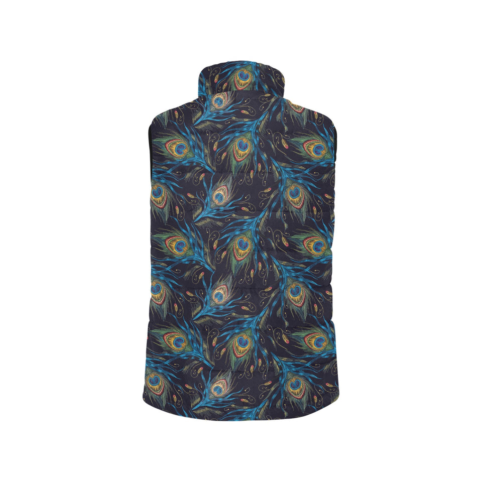 Beautiful peacock feather pattern Women's Padded Vest