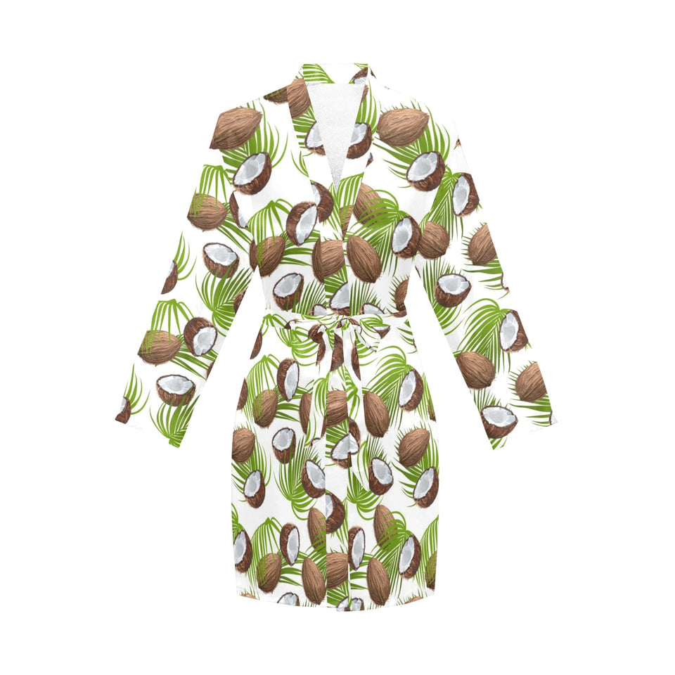 Coconut Pattern Print Design 04 Women's Long Sleeve Belted Night Robe