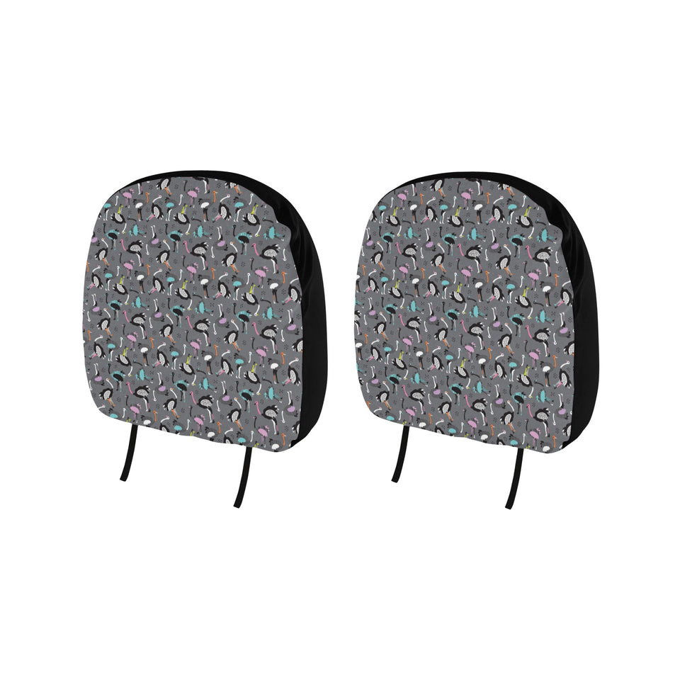 Ostrich Pattern Print Design 01 Car Headrest Cover