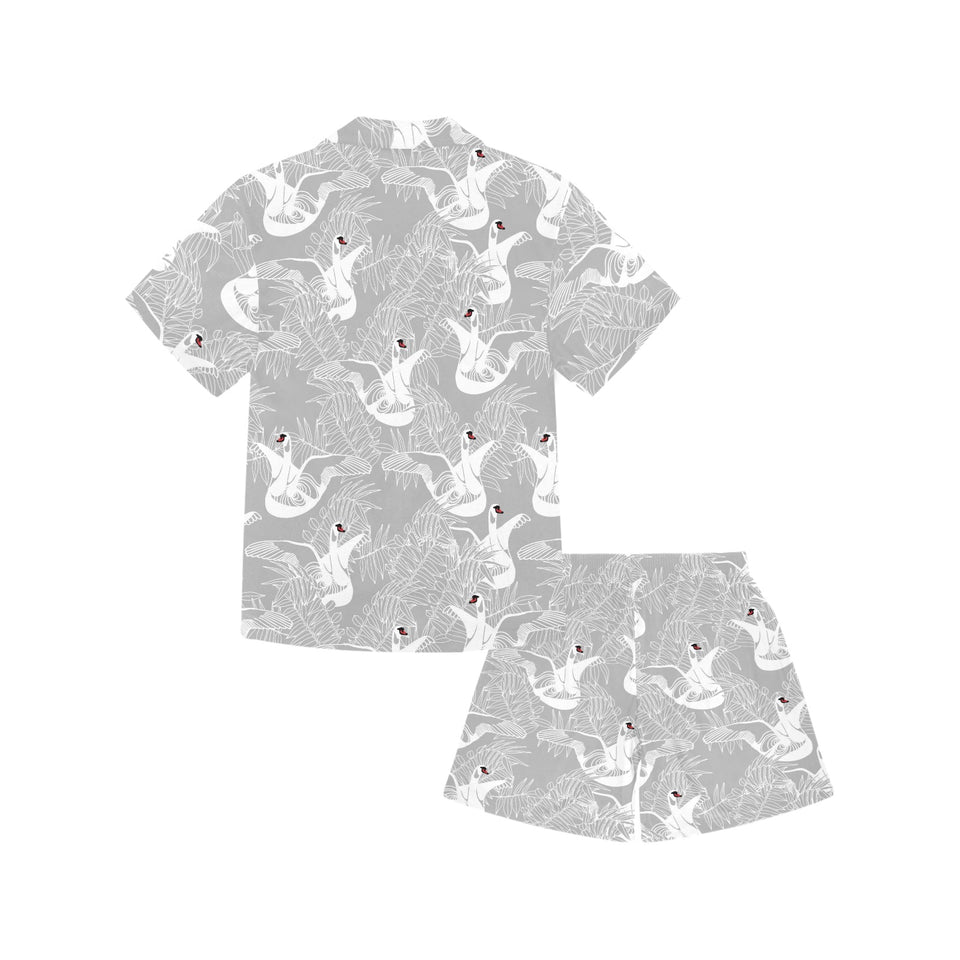white swan gray background Kids' Boys' Girls' V-Neck Short Pajama Set