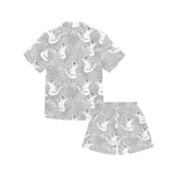 white swan gray background Kids' Boys' Girls' V-Neck Short Pajama Set