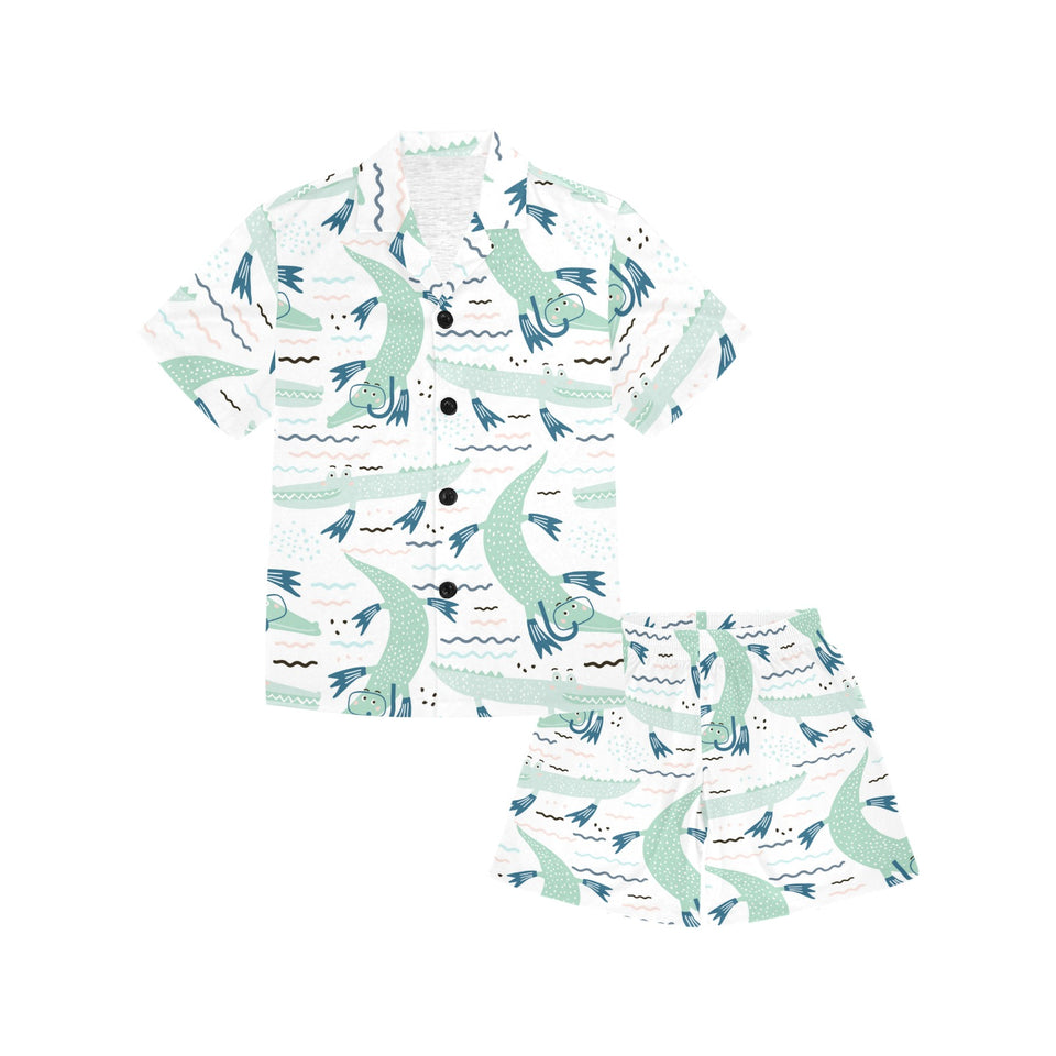 Crocodile diver pattern Kids' Boys' Girls' V-Neck Short Pajama Set