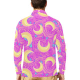 Moon pink rose background Men's Long Sleeve Polo Shirt