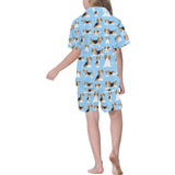 Beagle dog blue background pattern Kids' Boys' Girls' V-Neck Short Pajama Set