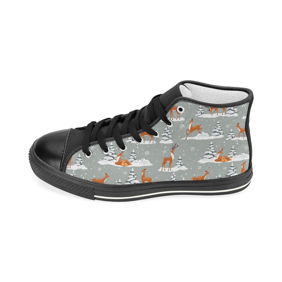 Beautiful deers Winter Christmas Women's High Top Canvas Shoes Black