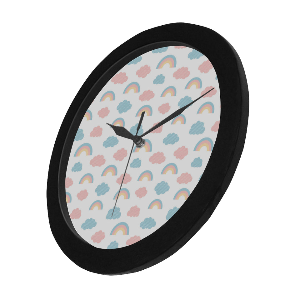 Cute rainbow clound pattern Elegant Black Wall Clock