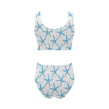 Watercolor starfish pattern Chest Bowknot High Waisted Bikini Swimsuit