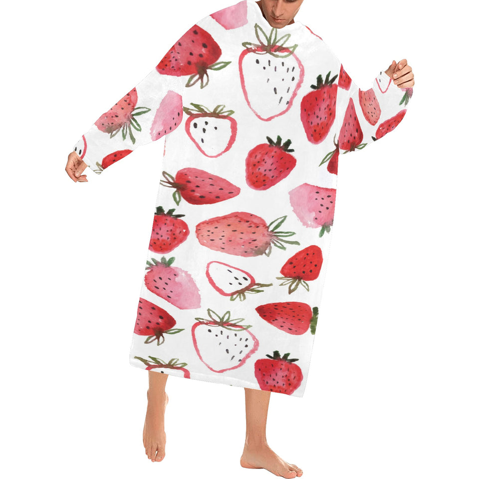 watercolor hand drawn beautiful strawberry pattern Blanket Robe with Sleeves