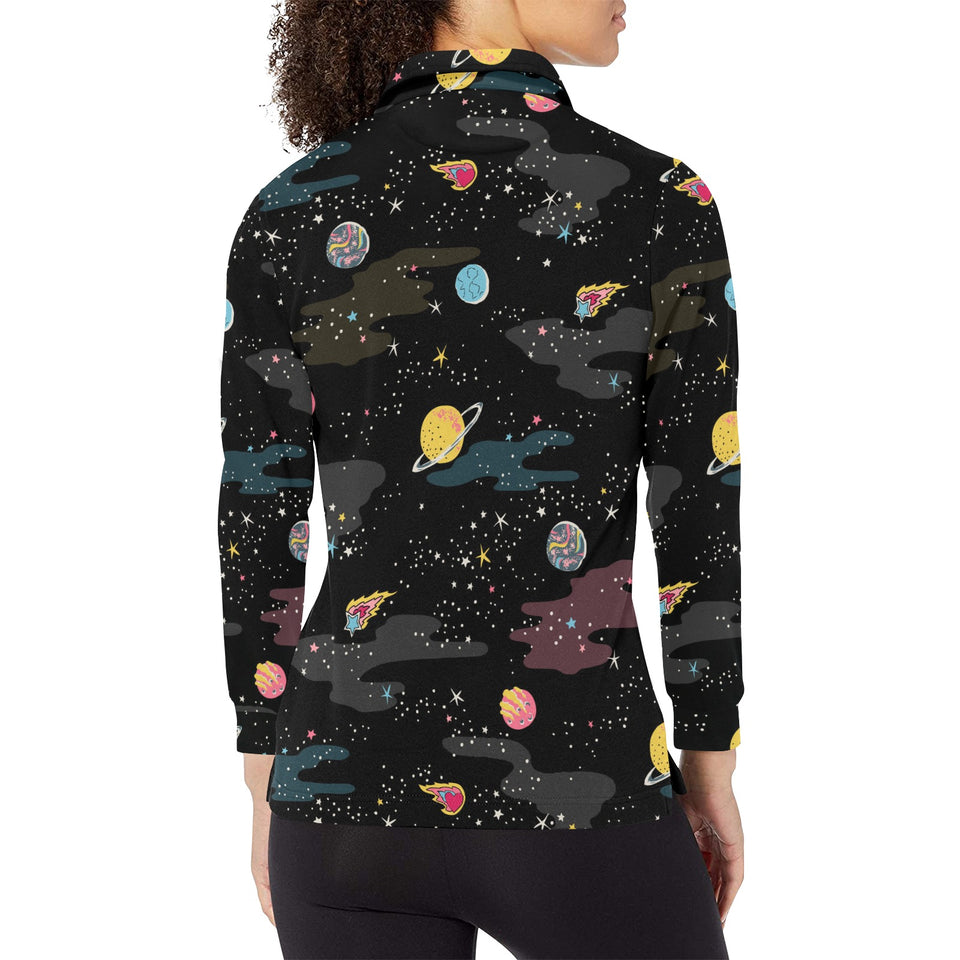 space pattern Women's Long Sleeve Polo Shirt