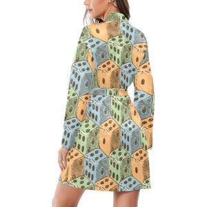 Dice Pattern Print Design 05 Women's Long Sleeve Belted Night Robe