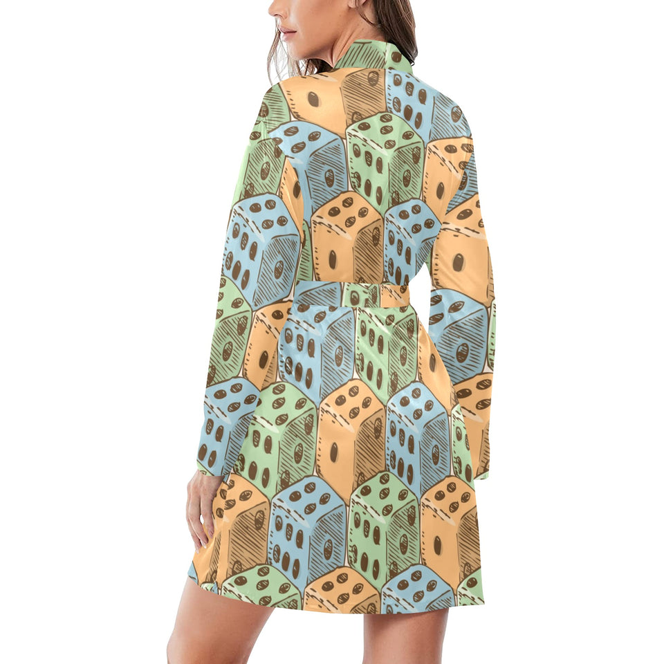 Dice Pattern Print Design 05 Women's Long Sleeve Belted Night Robe