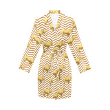 Rhino yellow theme pattern Women's Long Sleeve Belted Night Robe