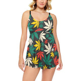 Canabis Marijuana Weed Pattern Print Design 02 Chest Sexy Pleated Two Piece Swim Dress