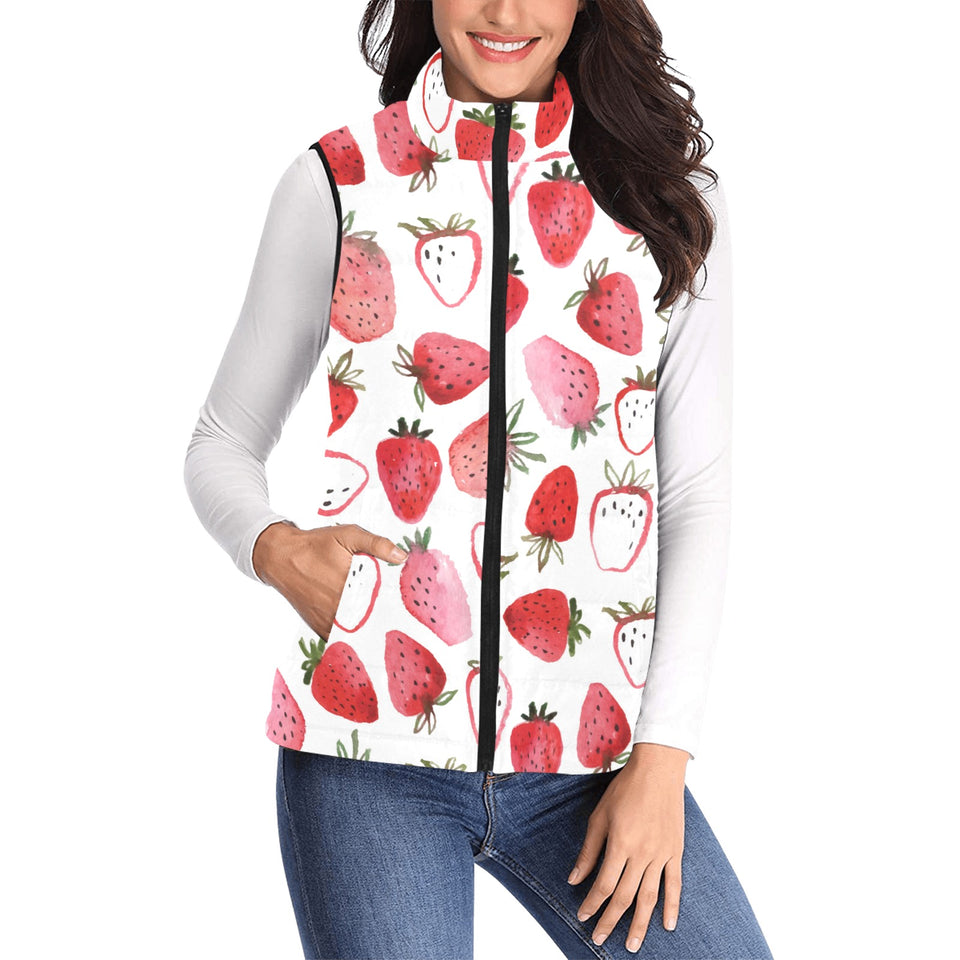 watercolor hand drawn beautiful strawberry pattern Women's Padded Vest
