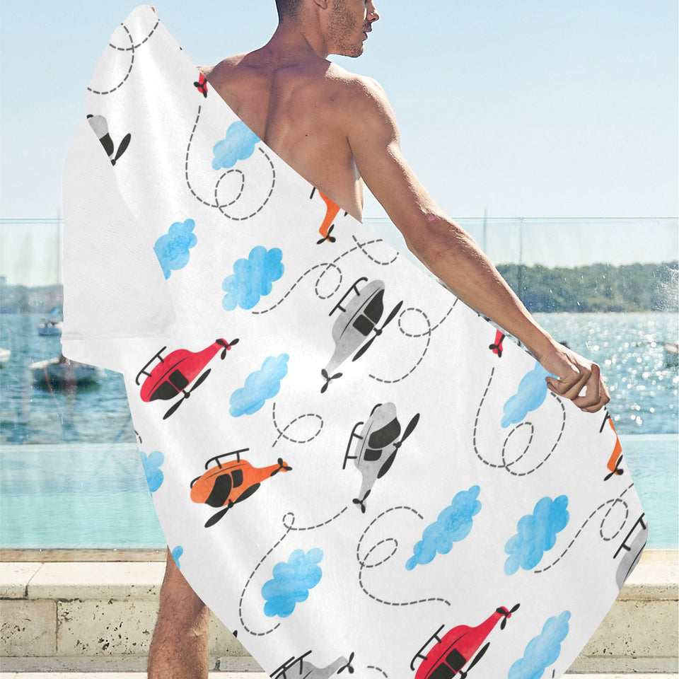 Watercolor helicopter cloud pattern Beach Towel