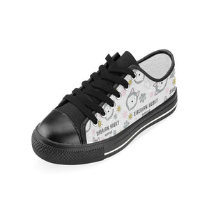 Siberian Husky design pattern Kids' Boys' Girls' Low Top Canvas Shoes Black