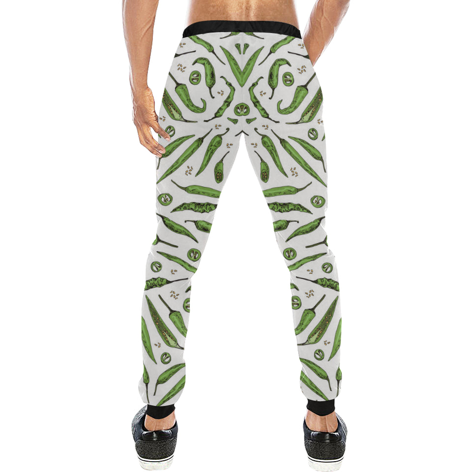 Hand drawn sketch style green Chili peppers patter Unisex Casual Sweatpants
