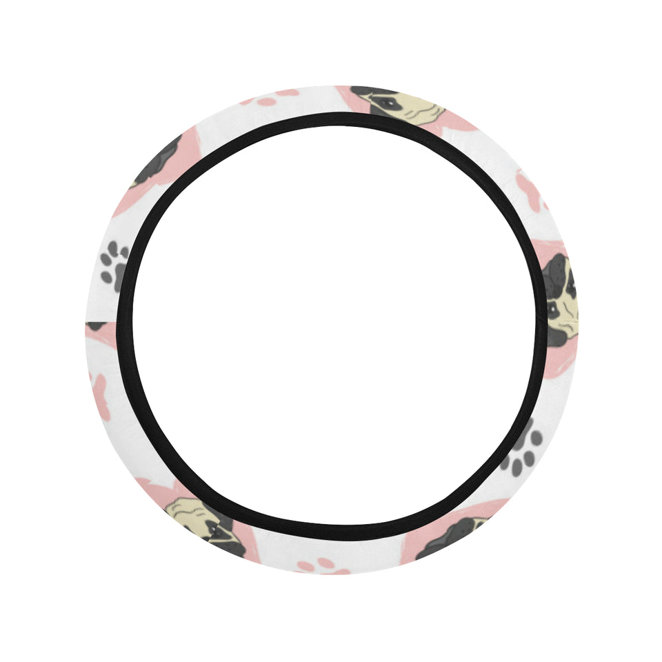 Cute pugs pink heart paw pattern Car Steering Wheel Cover