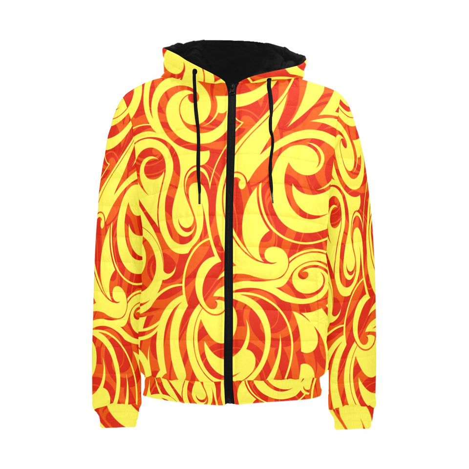 Fire flame design pattern Men's Padded Hooded Jacket