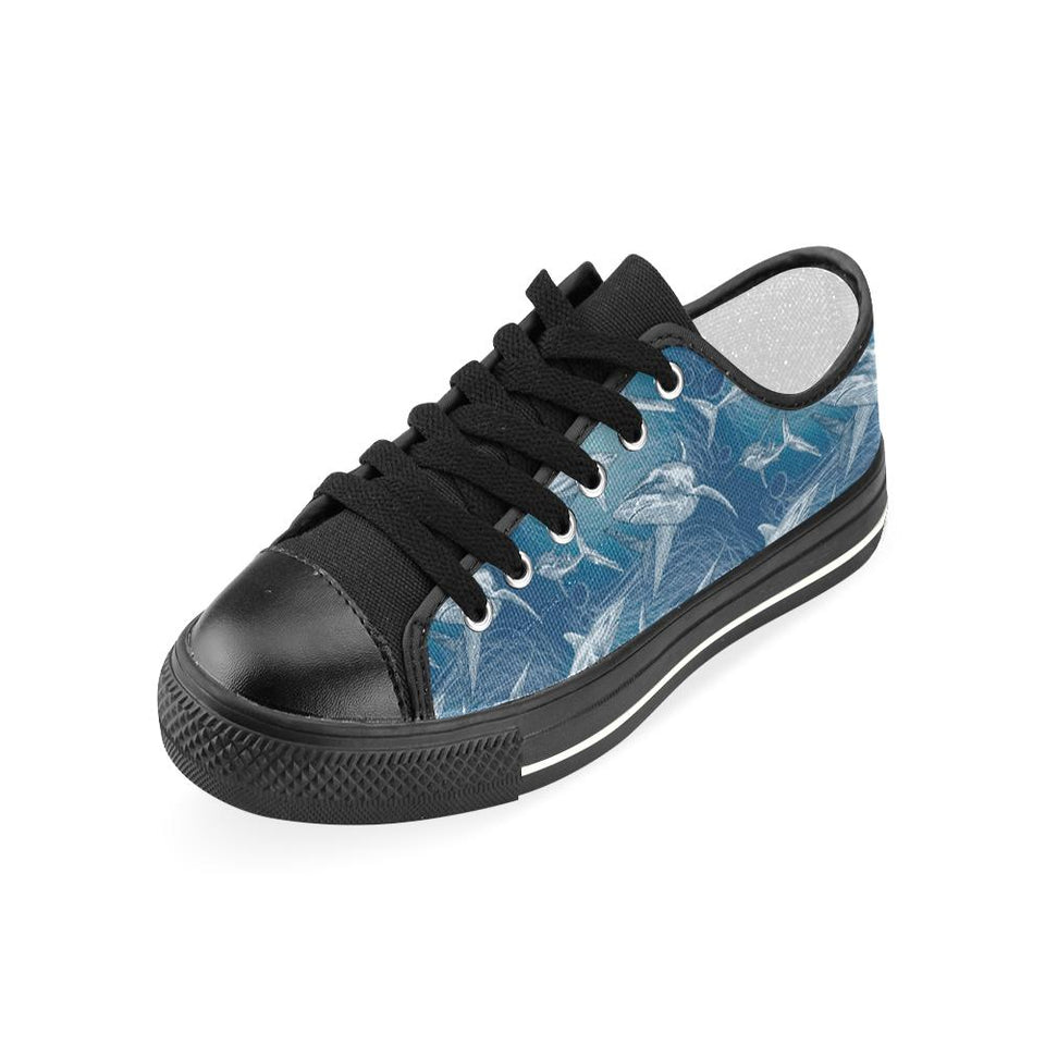 Shark hand drawn Kids' Boys' Girls' Low Top Canvas Shoes Black