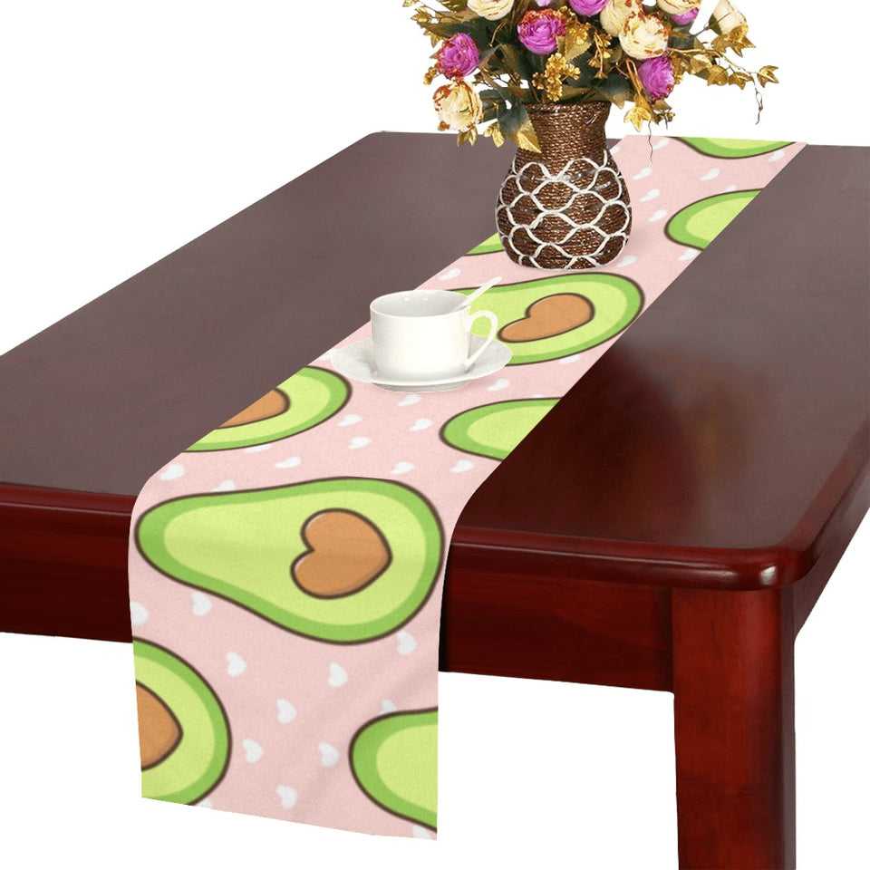Avocado heart pink background Table Runner