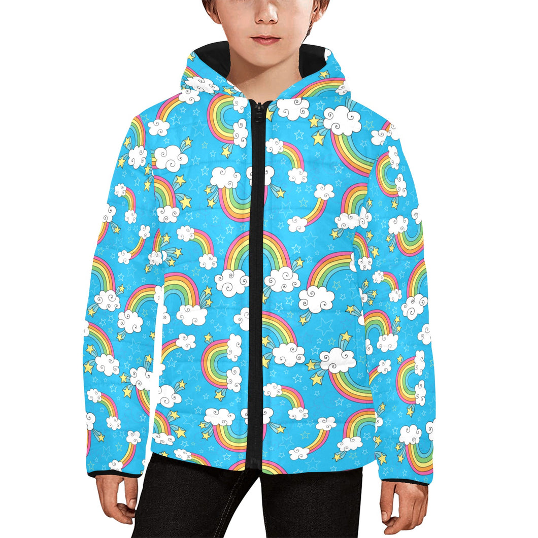 Rainbows Sky Clouds Pattern Kids' Boys' Girls' Padded Hooded Jacket