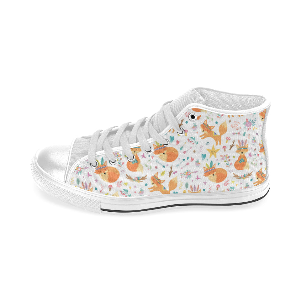 cute tribal fox pattern Men's High Top Canvas Shoes White