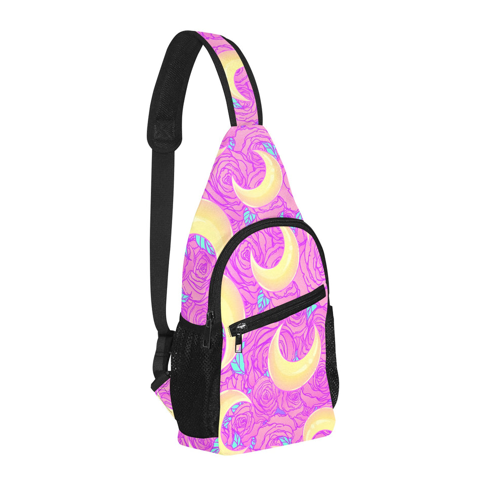 Moon pink rose background All Over Print Chest Bag