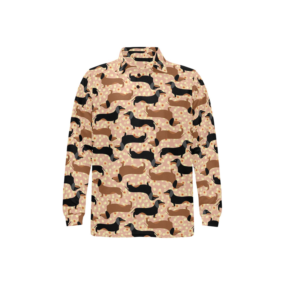 Dachshund floral background Men's Long Sleeve Polo Shirt