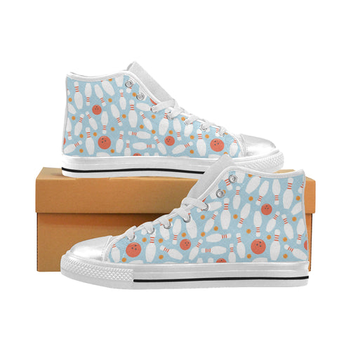 Bowling ball bowling pins blue blackground Women's High Top Canvas Shoes White