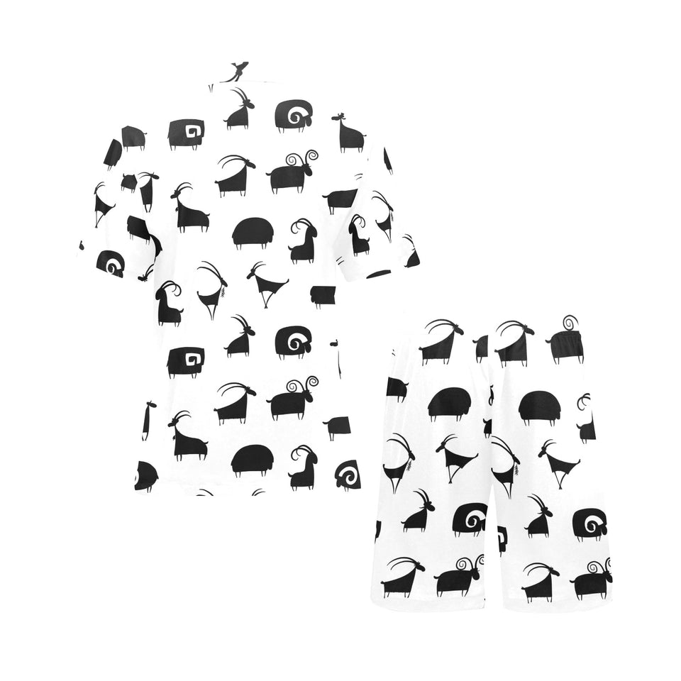 Goat ram pattern Men's V-Neck Short Pajama Set