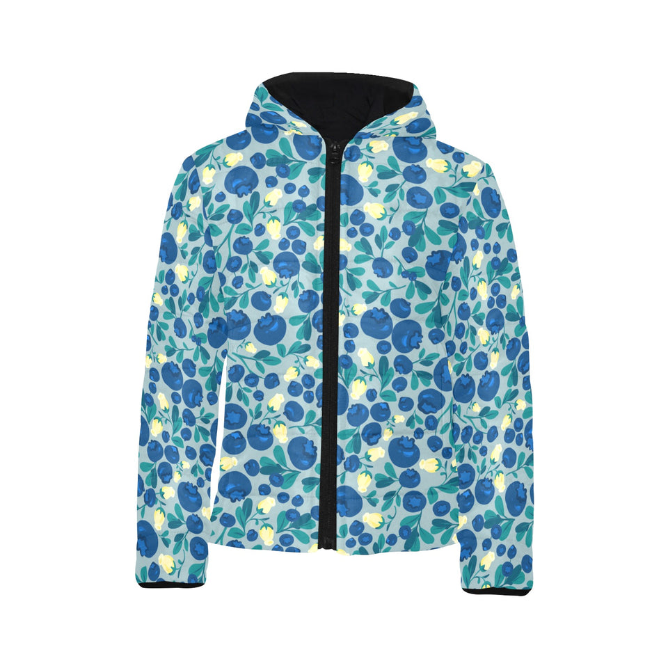 blueberry design pattern Kids' Boys' Girls' Padded Hooded Jacket