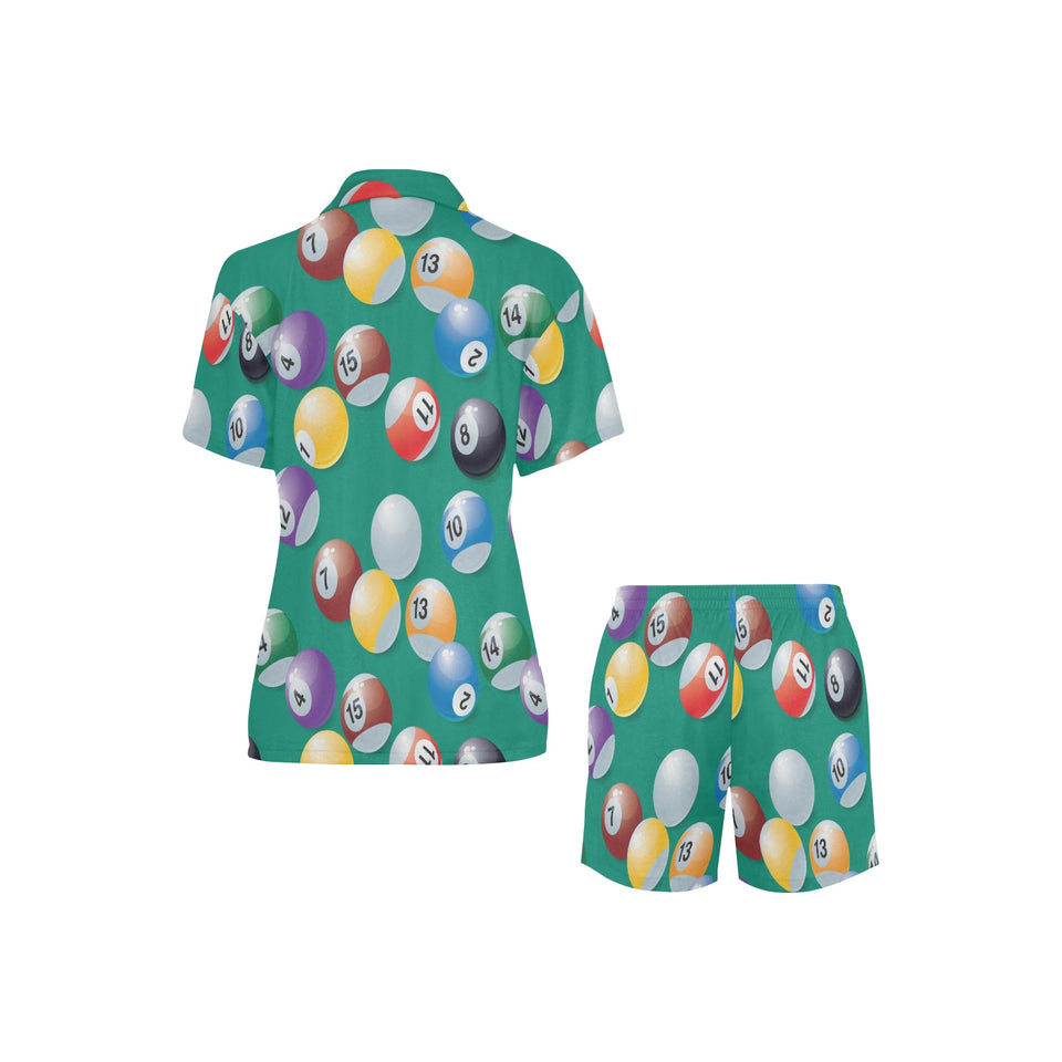 Billiard Ball Pattern Print Design 01 Women's V-Neck Short Pajama Set