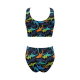 Colorful shark Chest Bowknot High Waisted Bikini Swimsuit
