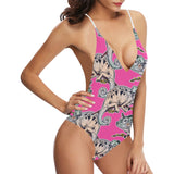 Chameleon lizard pattern pink background Women's One-Piece Swimsuit