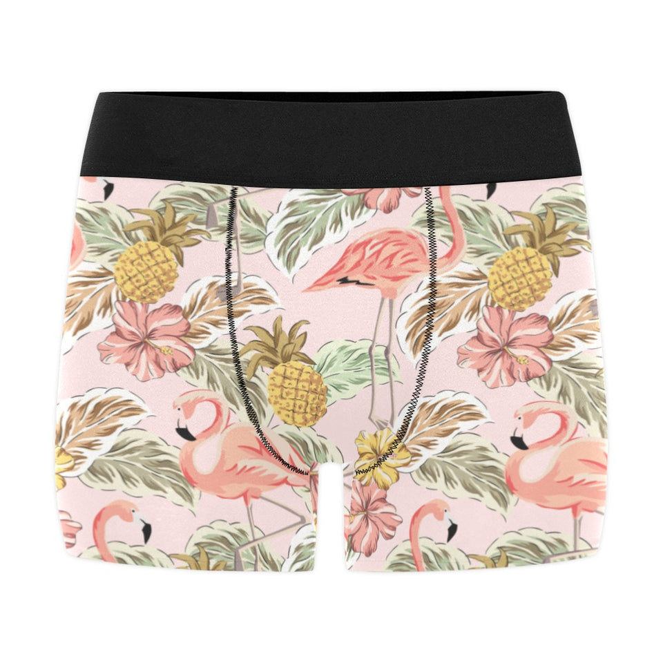 Pink flamingo birds pineapples hibiscus flower pat Men's All Over Print Boxer Briefs Men's Underwear